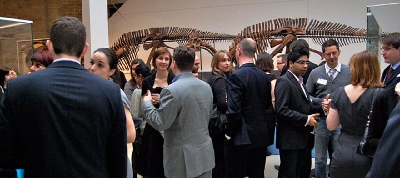 Members of the ROM Young Patrons' Circle mingle among the dinosaurs (Image: Jaclyn Klein)