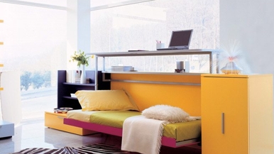 The Find: a bed that’s also a seven-foot desk—perfect for small spaces