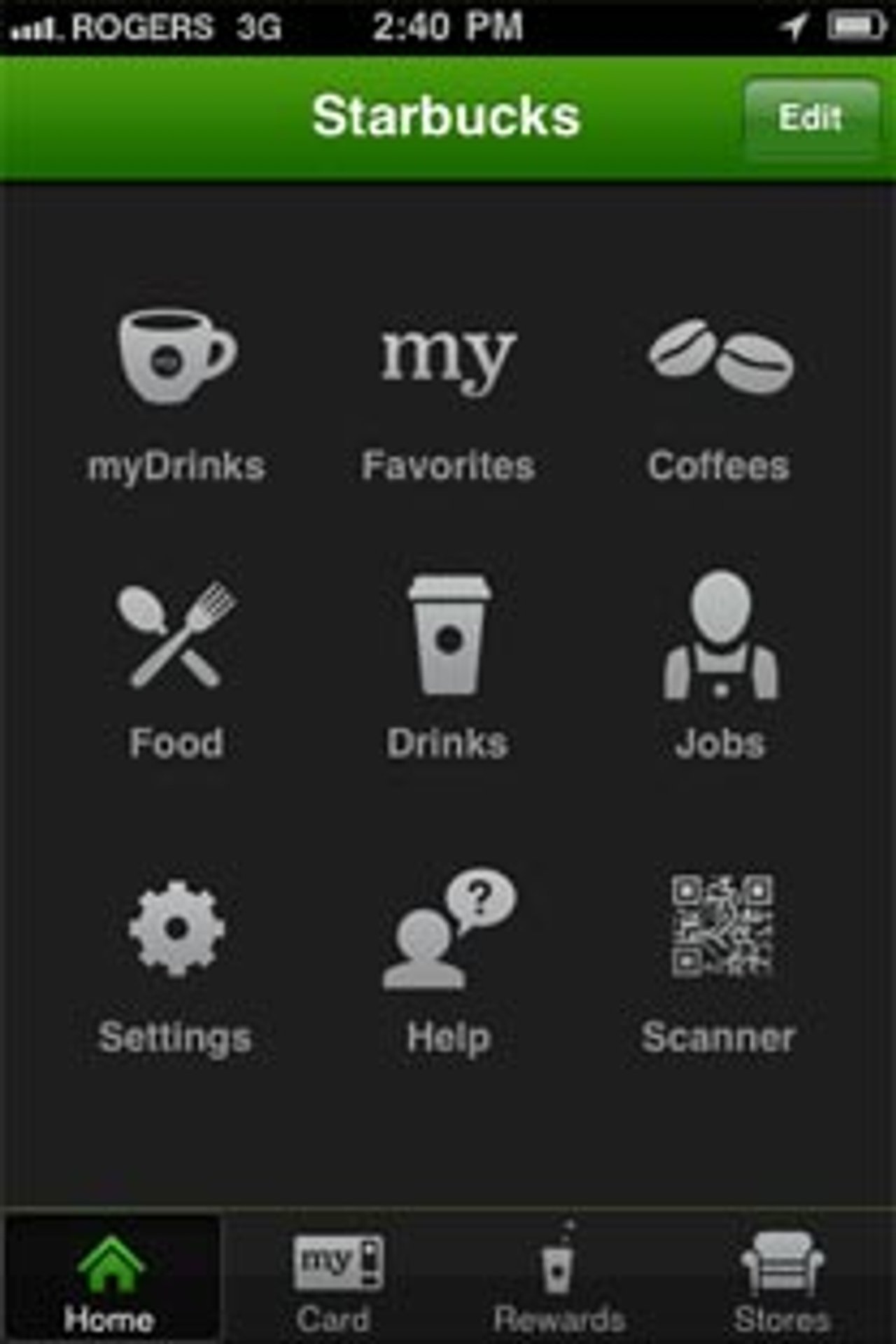 Screen shot of the app’s home screen