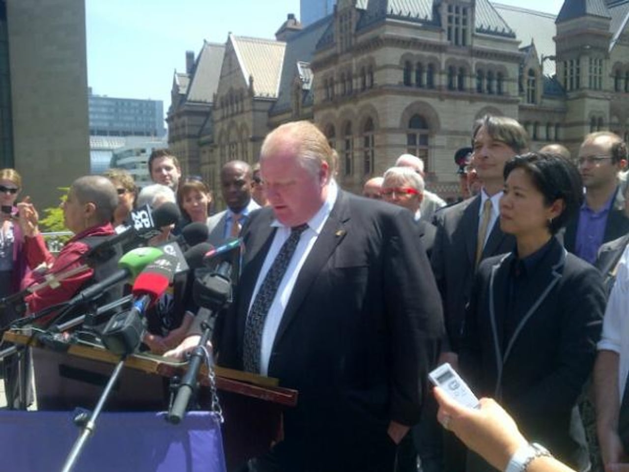 Rob Ford at IDAHOT flag-raising (Image: Don Peat via Twitter)