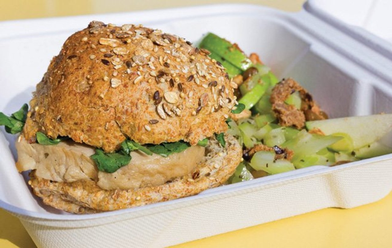 The peach-stuffed pork belly sandwich from Sanagan’s (Image: Renée Suen)