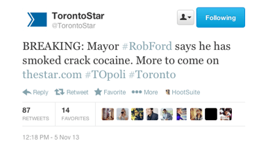 Mayor Rob Ford admits to smoking crack: "Yes, I have smoked crack cocaine"