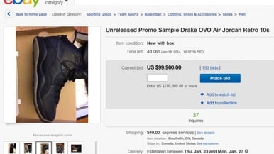UPDATED: Drake’s limited-edition Nike sneakers are going for $100,000 on eBay