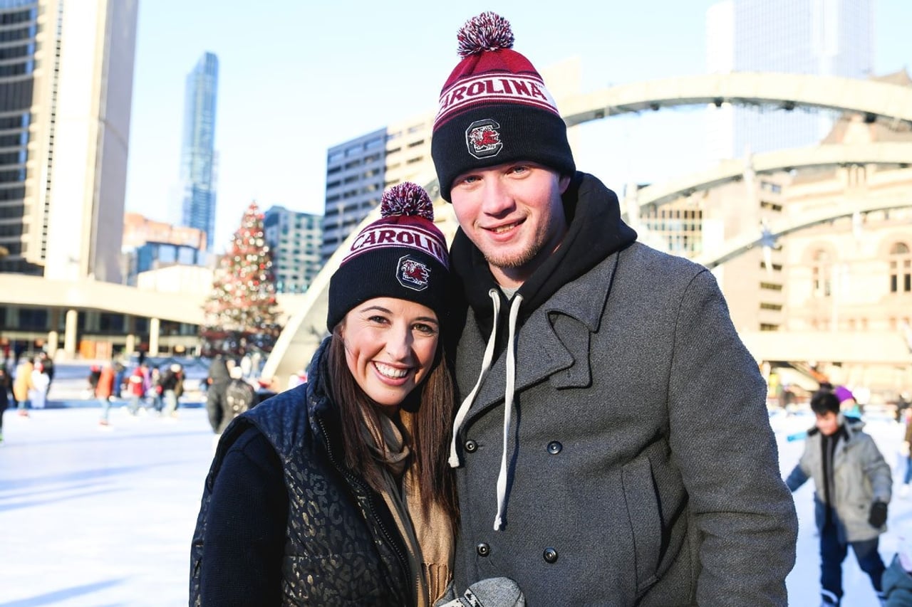 Street Style: bundled-up out-of-towners and students show off their ice-skating style at Nathan Phillips Square