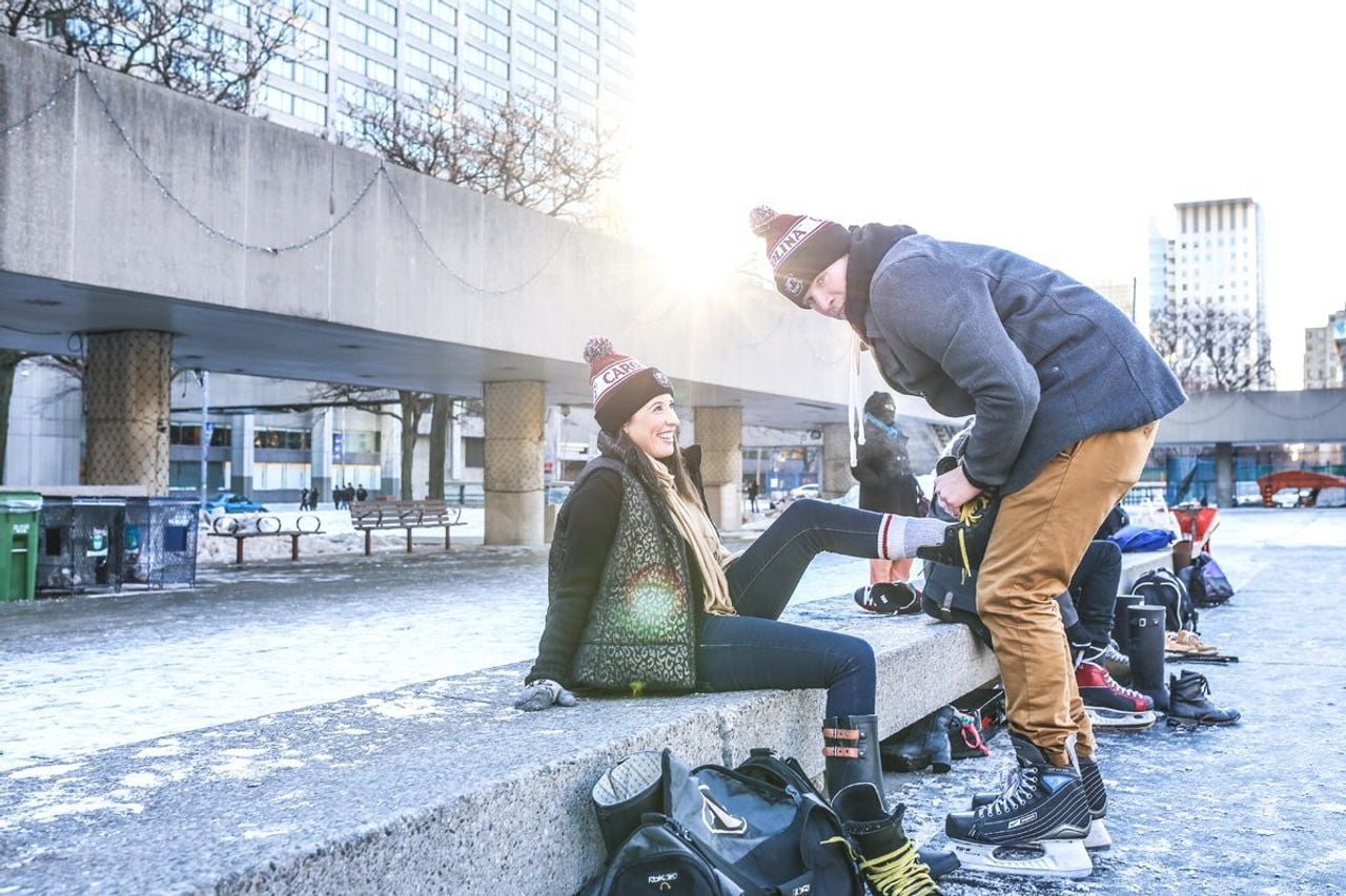 Street Style: bundled-up out-of-towners and students show off their ice-skating style at Nathan Phillips Square