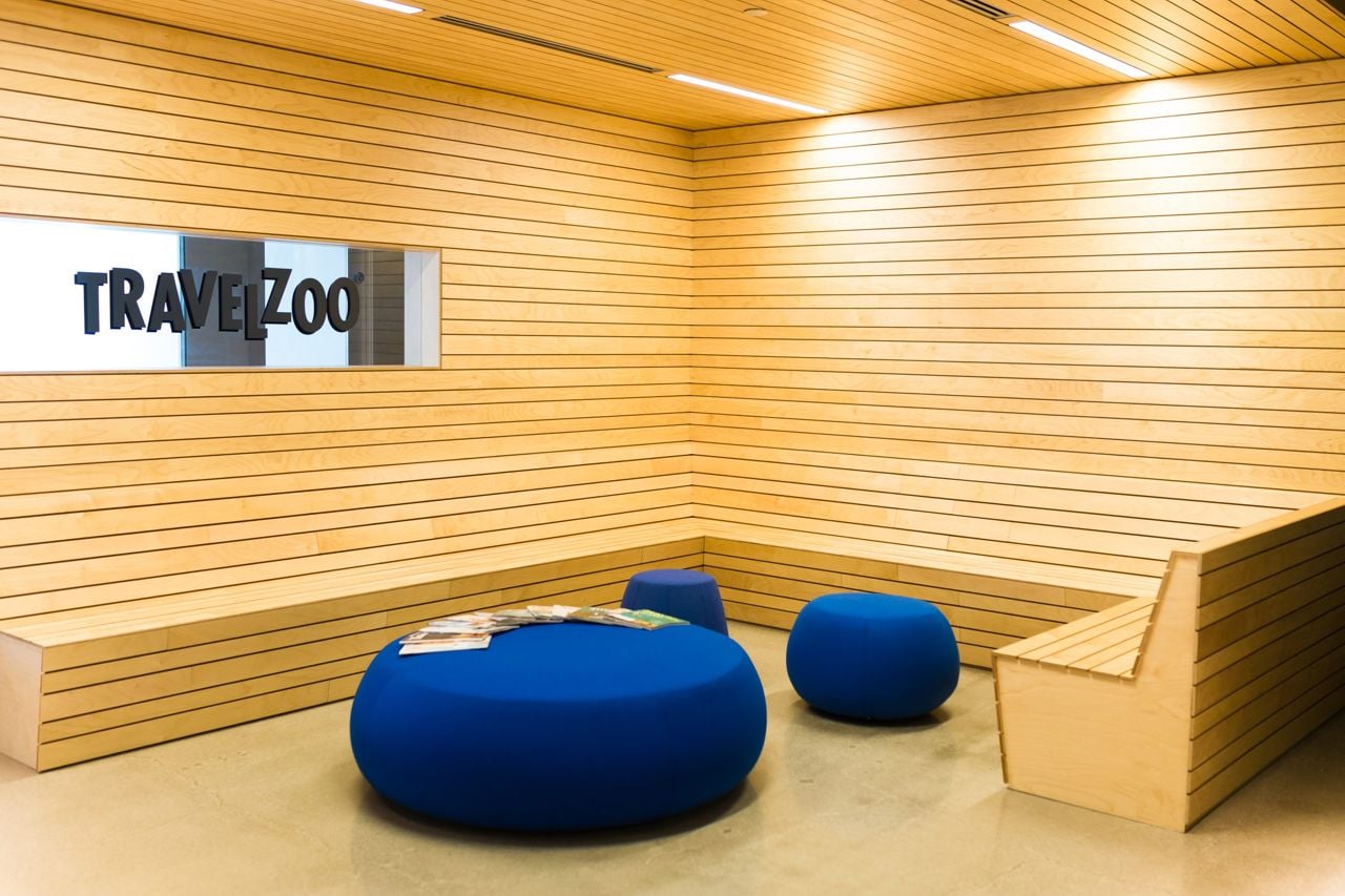 Inside Travelzoo's sky-high office, with stellar city views and an indoor "park"