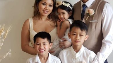 “We got married, signed the papers and went inside for pizza”: How a young couple with three kids tied the knot on their front porch