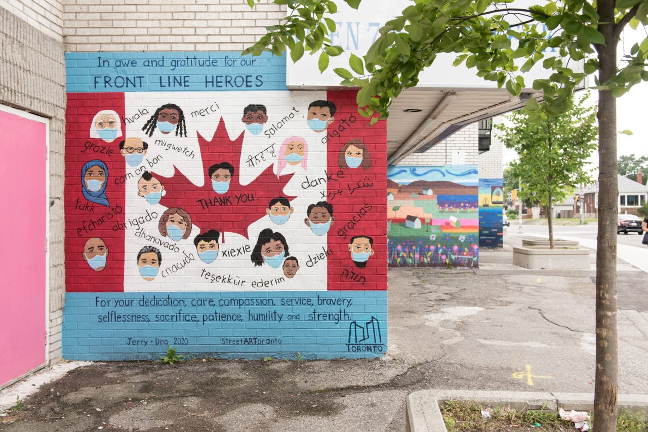Ten striking new murals honouring front-line workers have popped up across the city