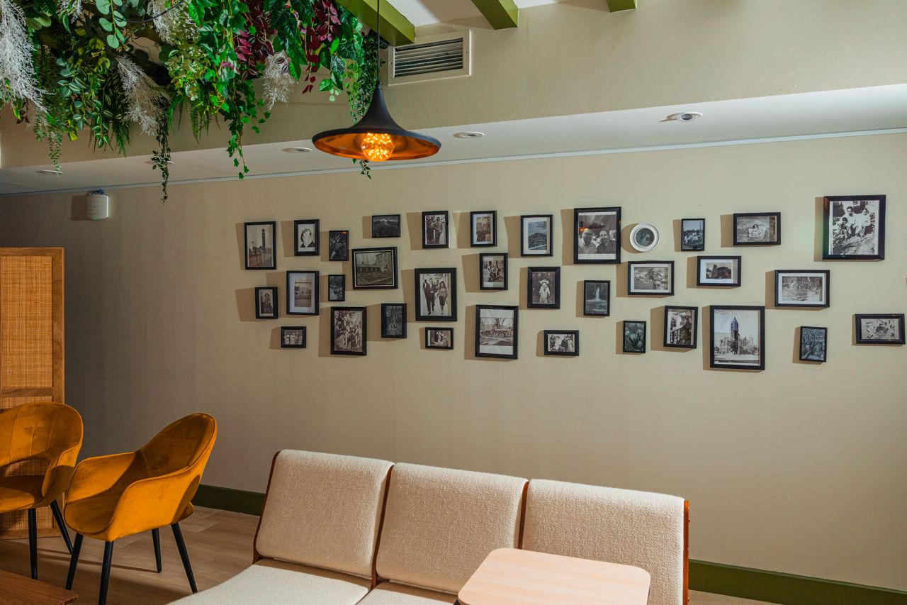 A wall of old-school family photos