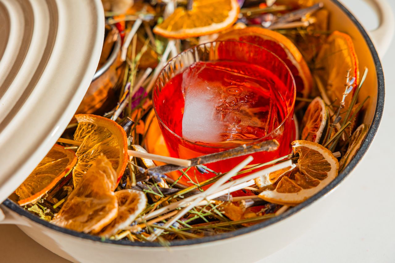 A Negroni in a Dutch over full of spices