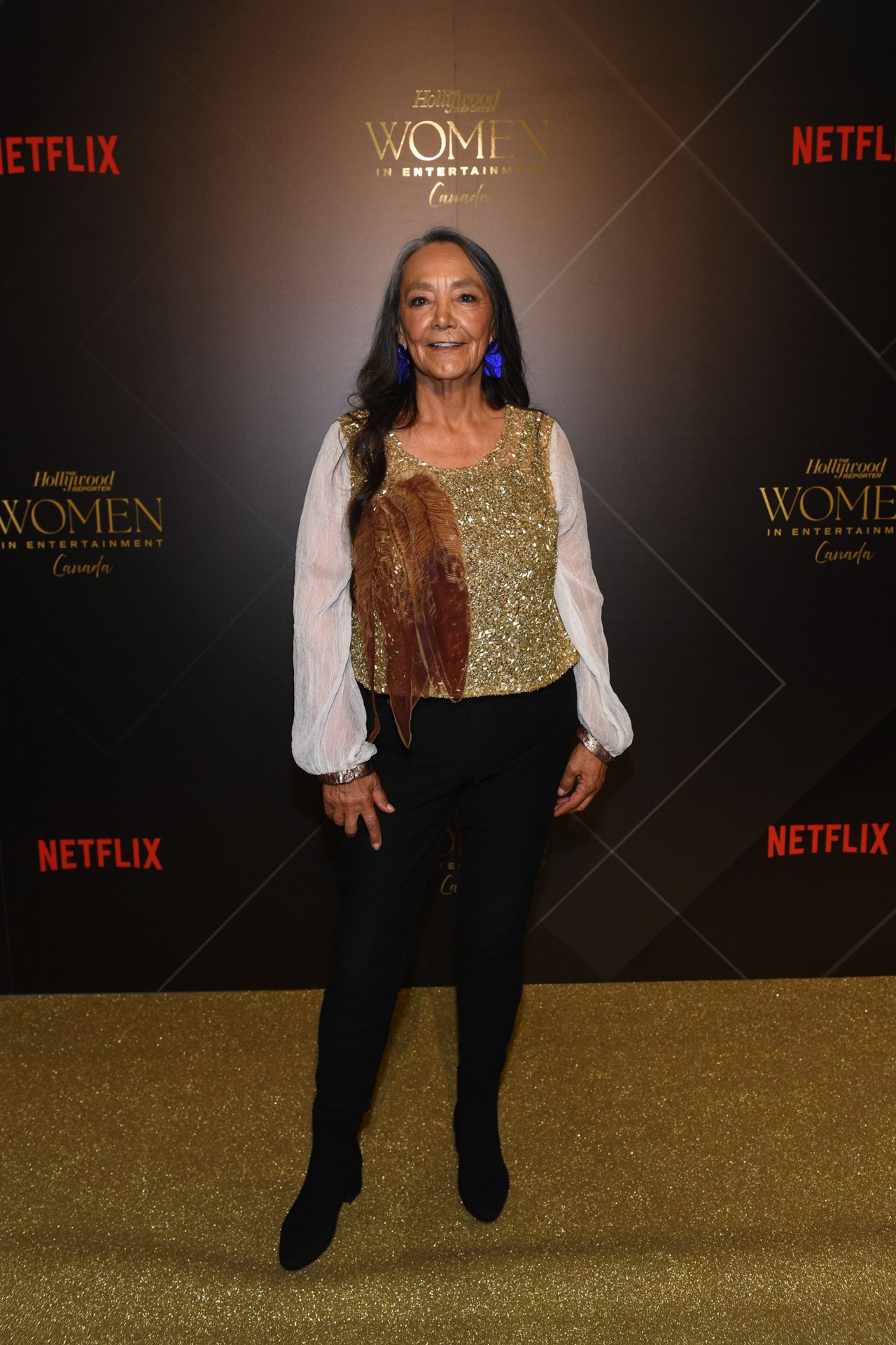 Tantoo Cardinal on the gold carpet at the Hollywood Reporter Women in Entertainment Canada gala