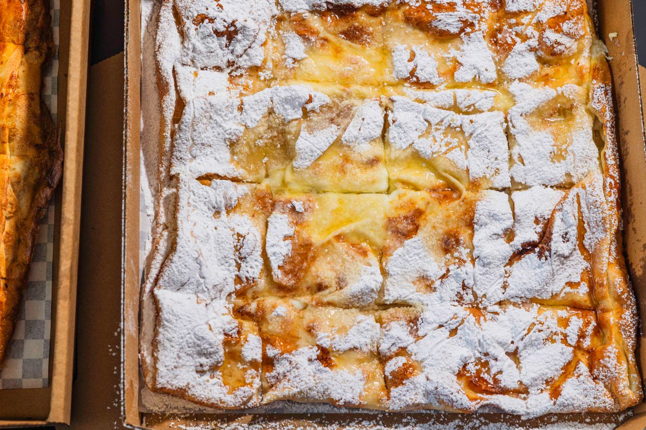 Egyptian feteer stuffed with custard