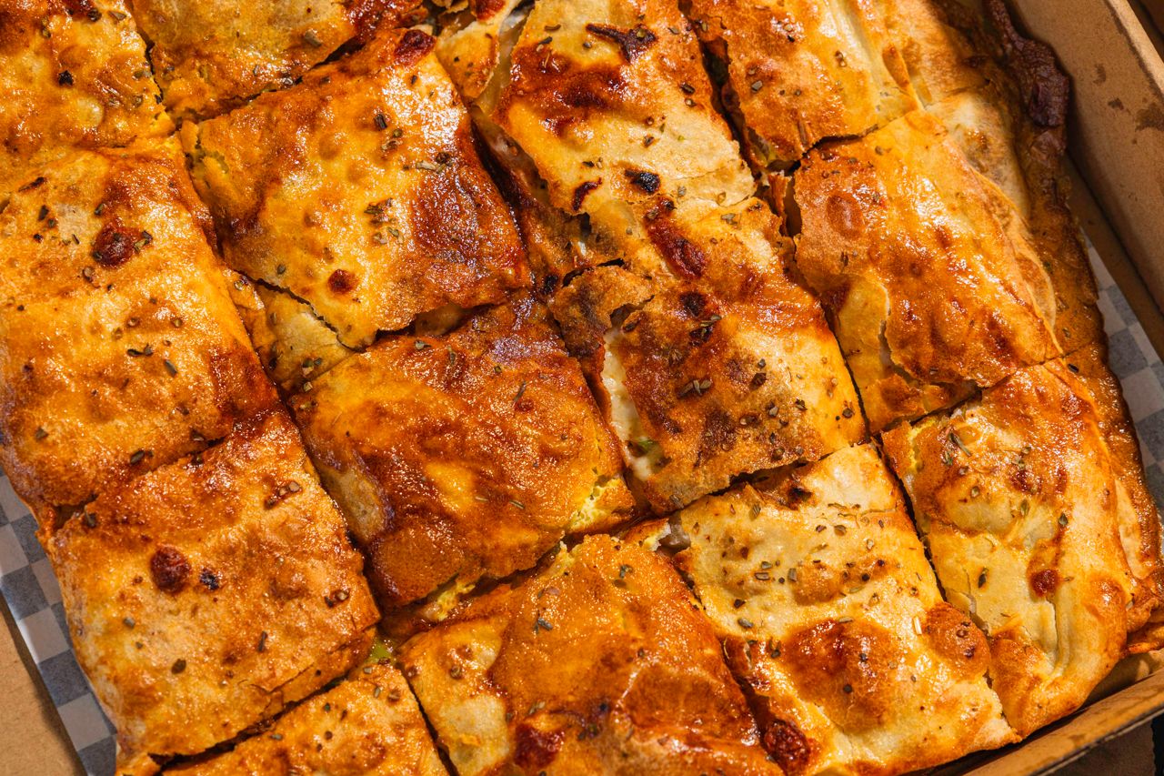 Egyptian feteer stuffed with spicy beef