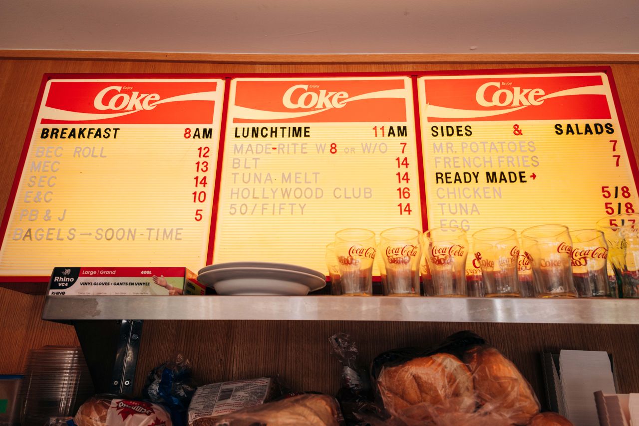 The retro menu lists breakfast and lunch items at Made Rite in Toronto