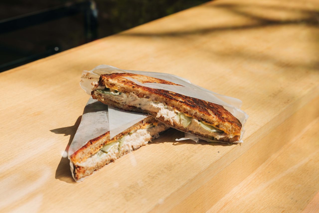A tuna melt sandwich