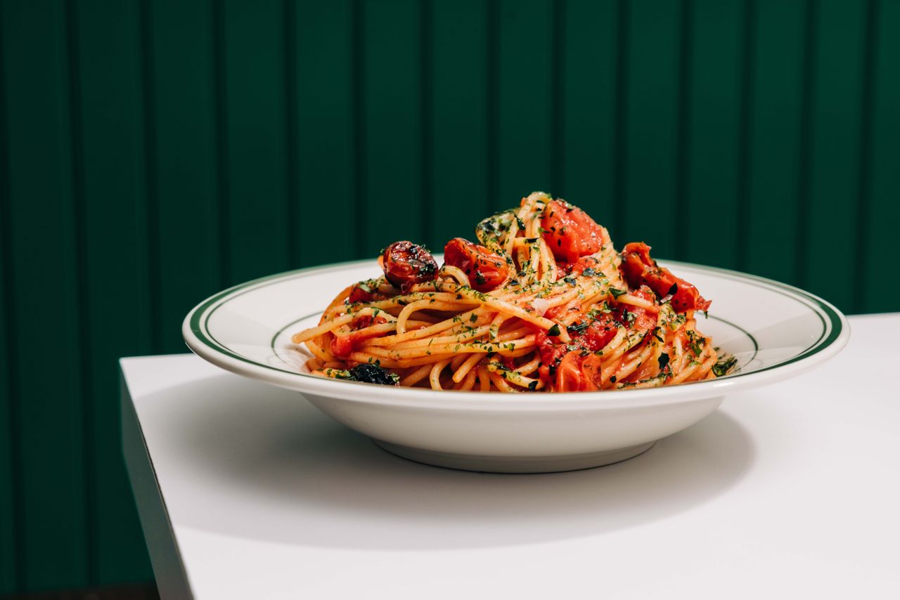 The Nori Pomodoro uses a mix of San Marzano and charred cherry tomatoes, but subs the usual basil out for nori