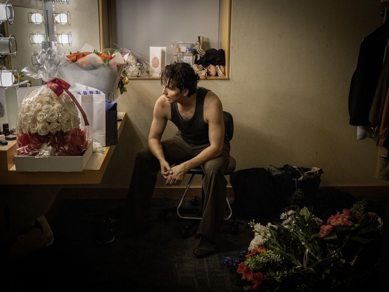 Cote in his dressing room after the performance