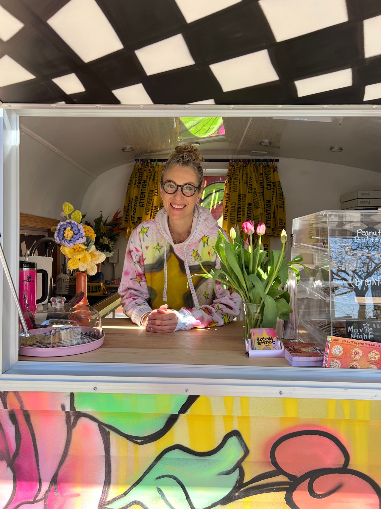 Stephanie Stojanovik inside her shop, the Robert Street Cookie trailer