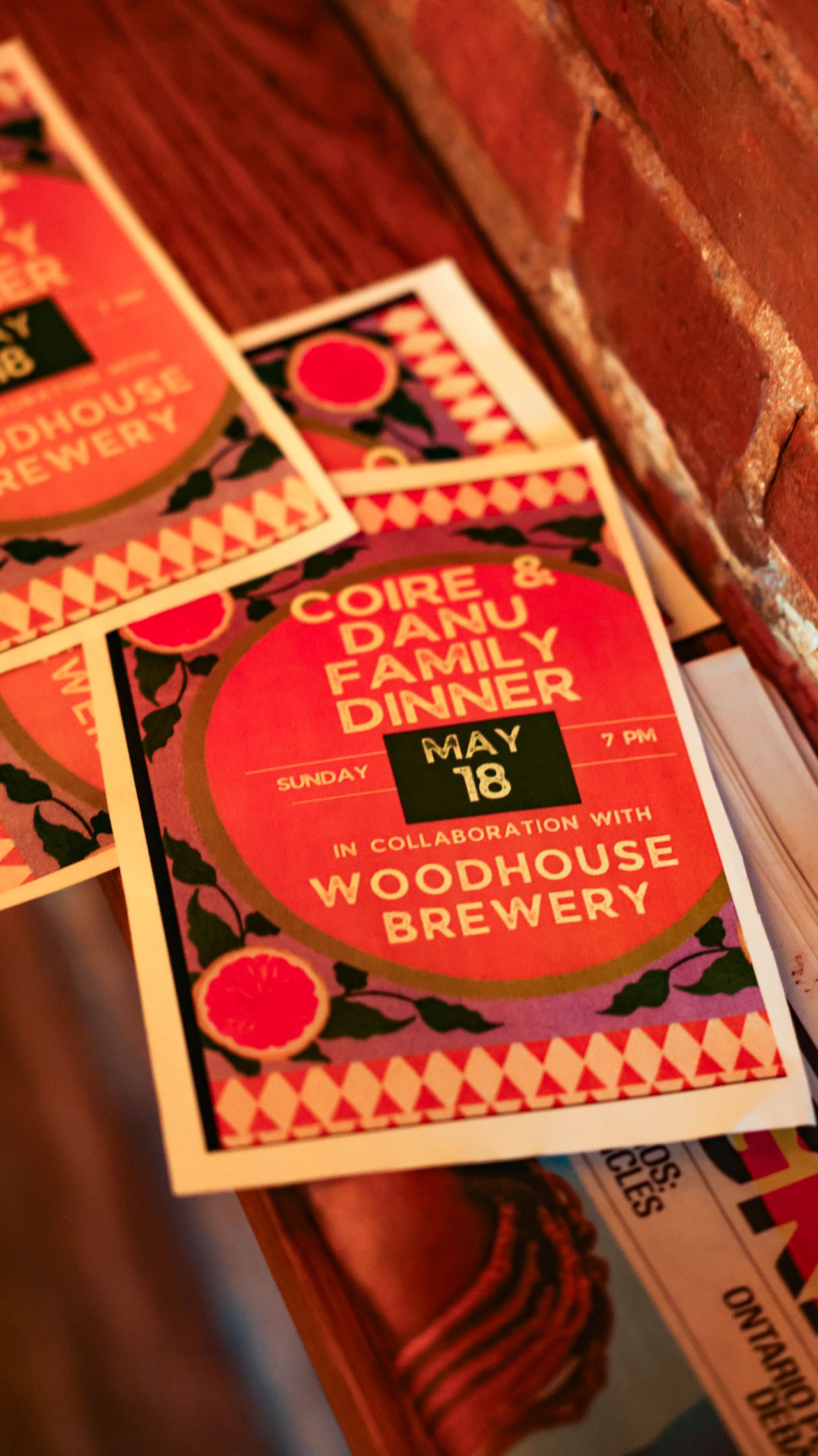 Paper menus for a family dinner at Coire in Toronto's Parkdale neighbourhood