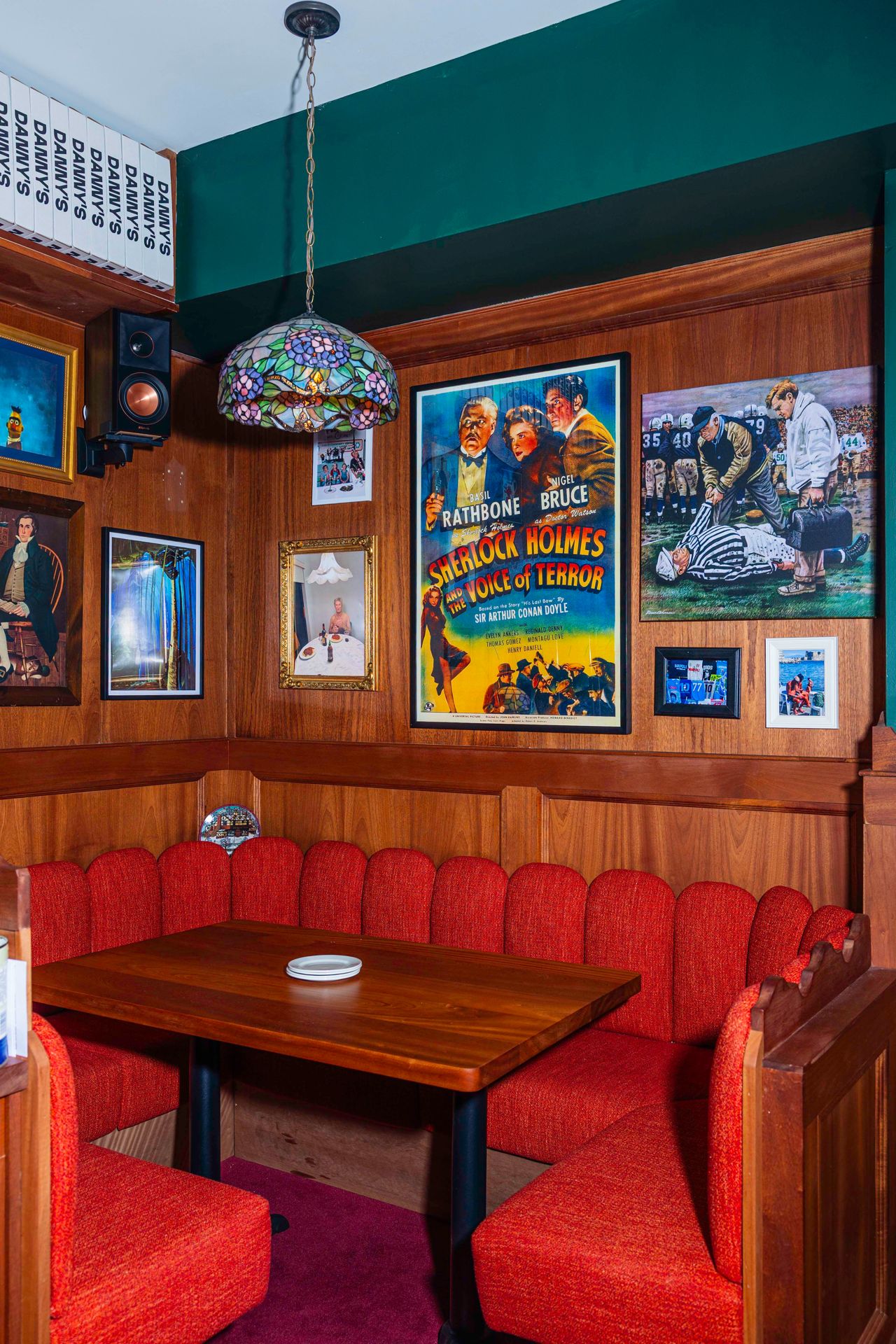 A corner booth in the back of the dining room at Danny's Next Door in Toronto's Little Italy neighbourhood