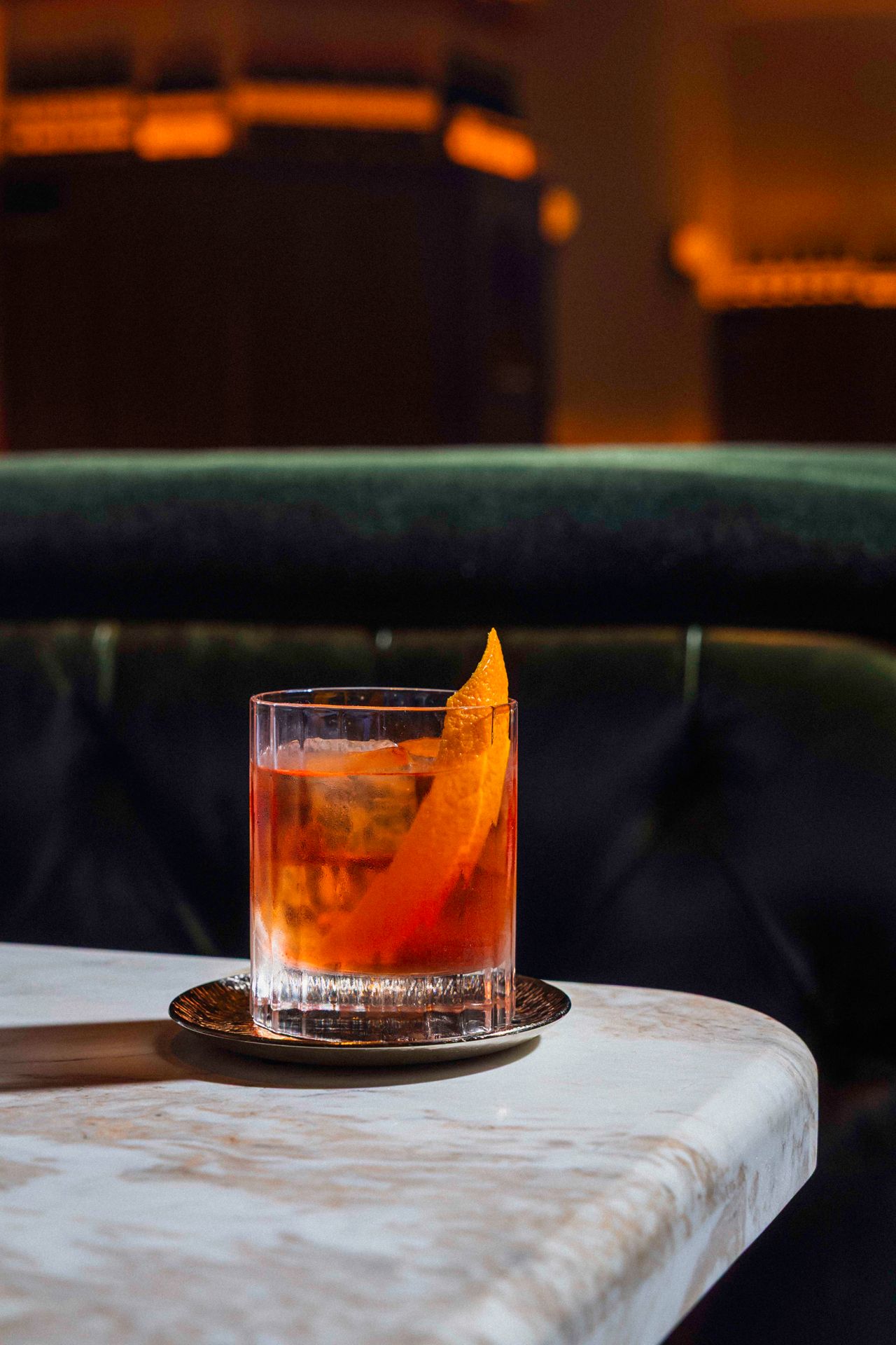 The house negroni is made with Tanqueray, Campari and a secret blend of three vermouths