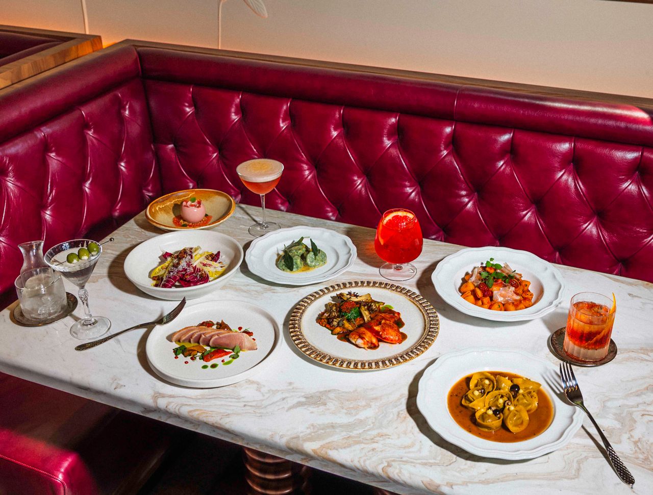A spread of Italian dishes and cocktails at Florin in Toronto
