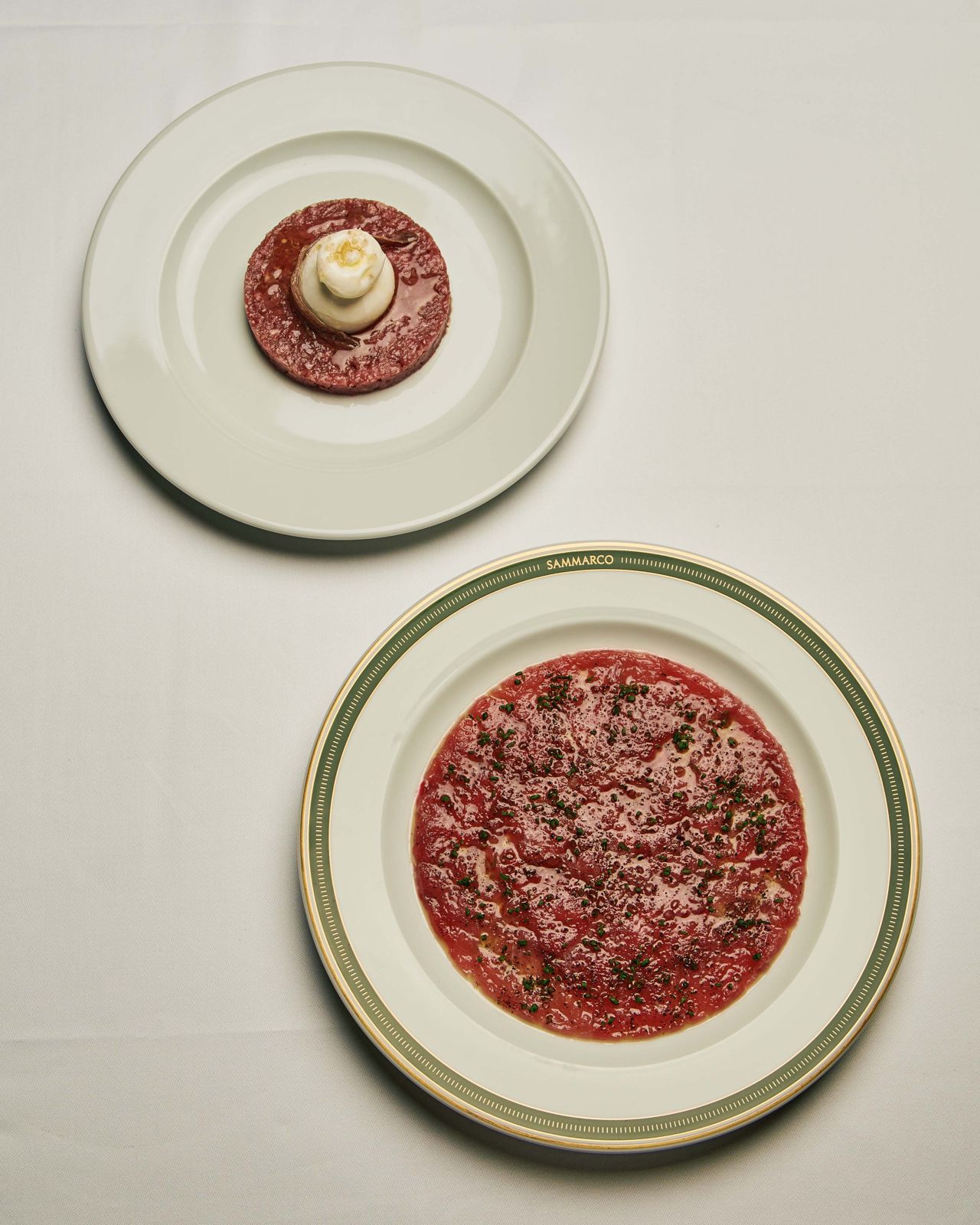 Beef tenderloin tartare and Atlantic blue fin tuna carpaccio