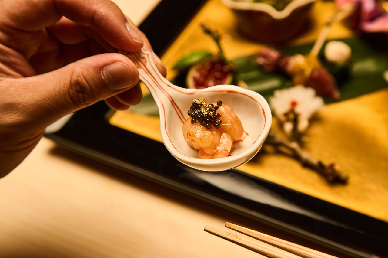 Spot prawns topped with caviar