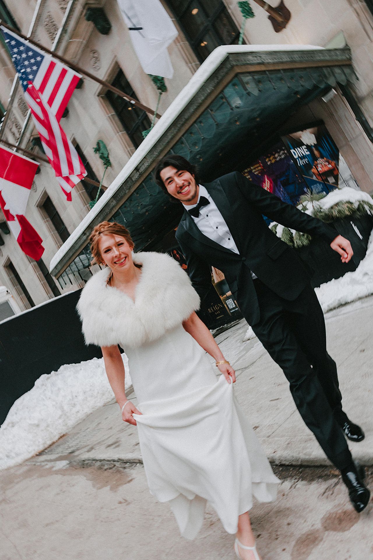 Caroline and Mauricio walking outside
