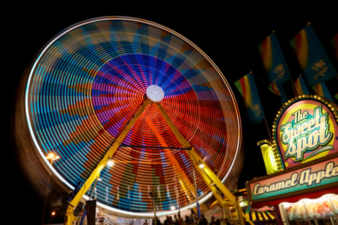 Blurred view of a ferris wheel at the CNE