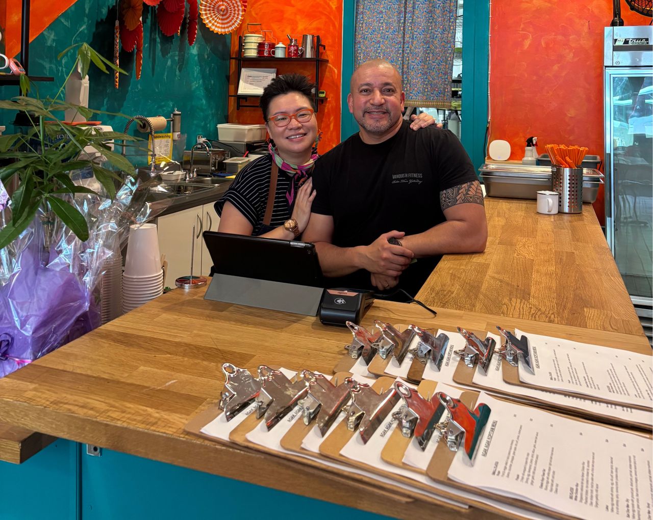 Jeanne Chai and David Burga inside their restaurant Agak Agak