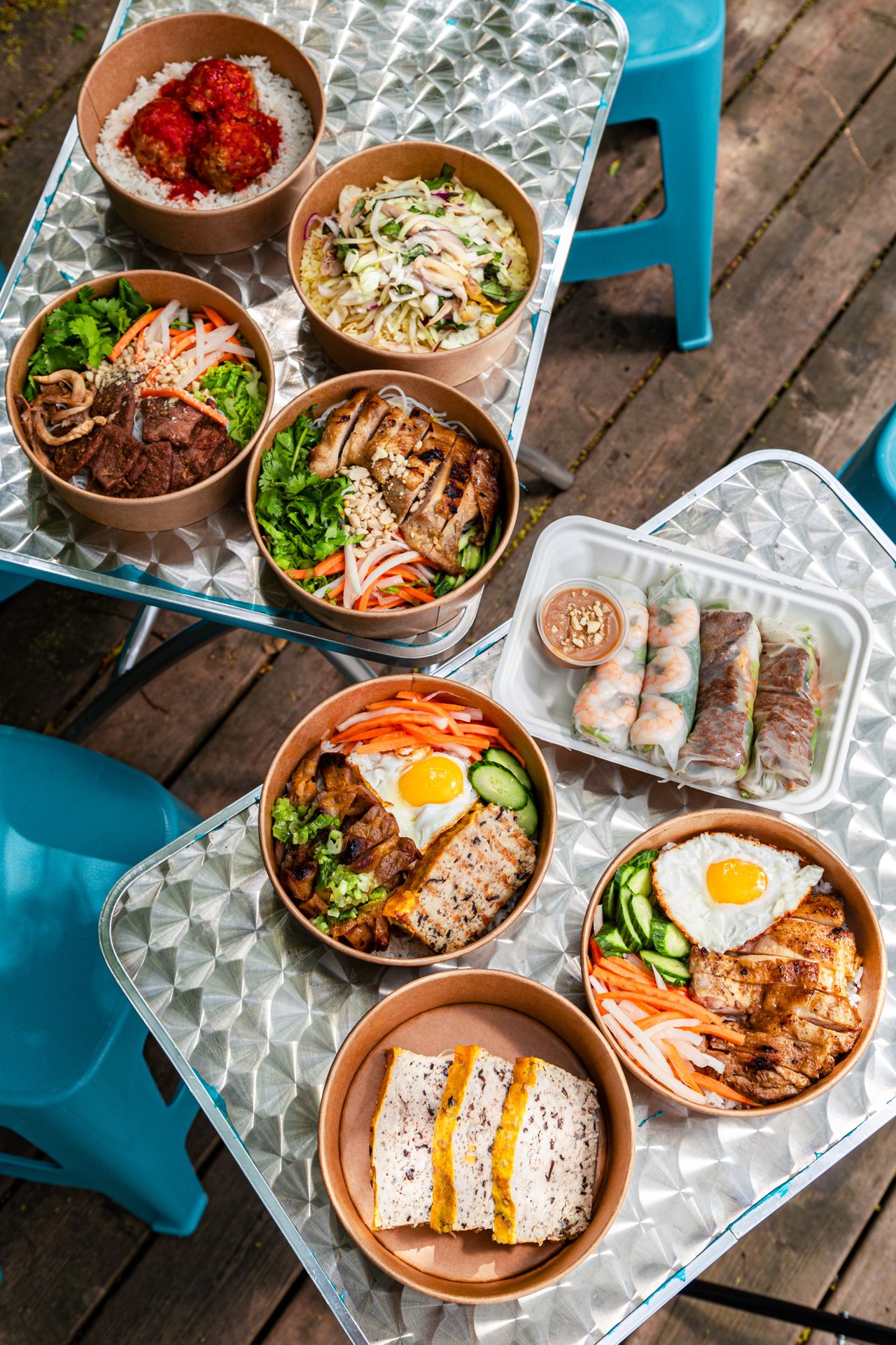 A spread of Vietnamese food