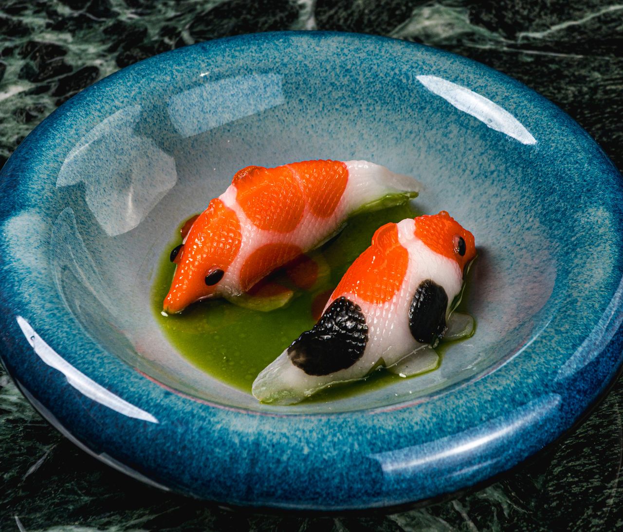 Koi-shaped dumplings at Lai Wah Heen in Toronto