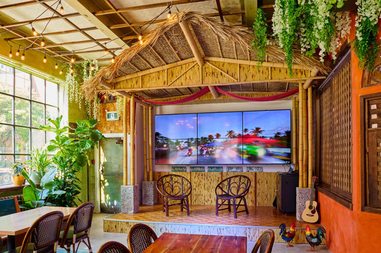 Makilala's stage and flatscreen in the dining room, which will be used for karaoke