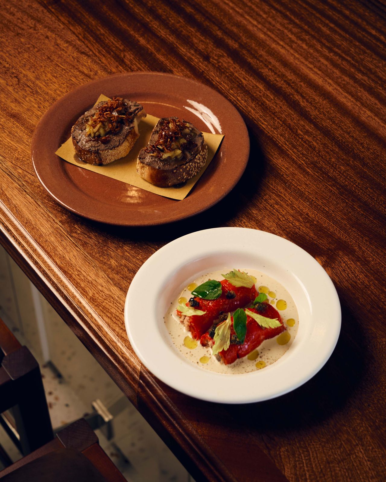Chicken liver crostini and tuna involtini