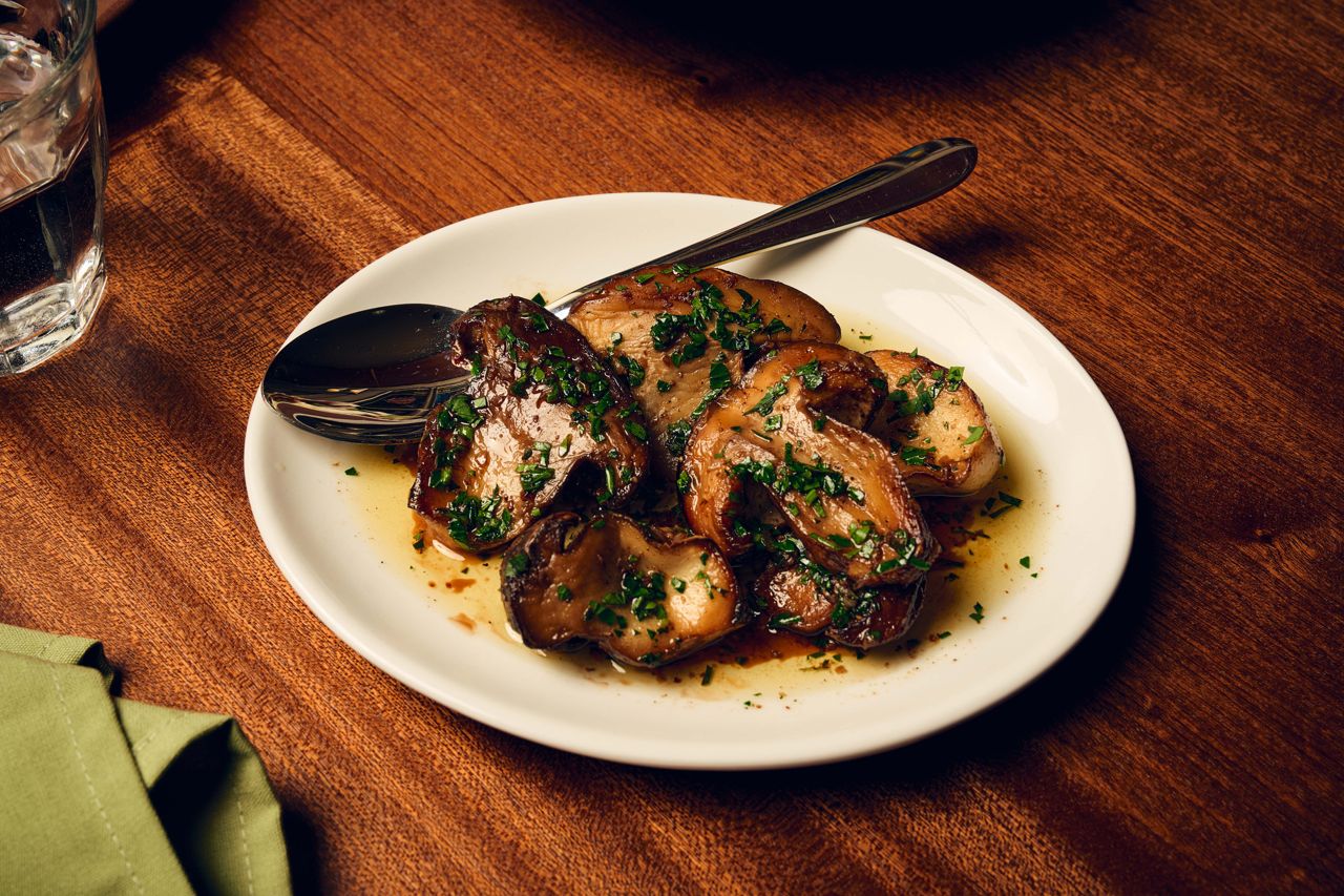 A plate of local porcini mushrooms, roasted in butter, garlic and Marsala