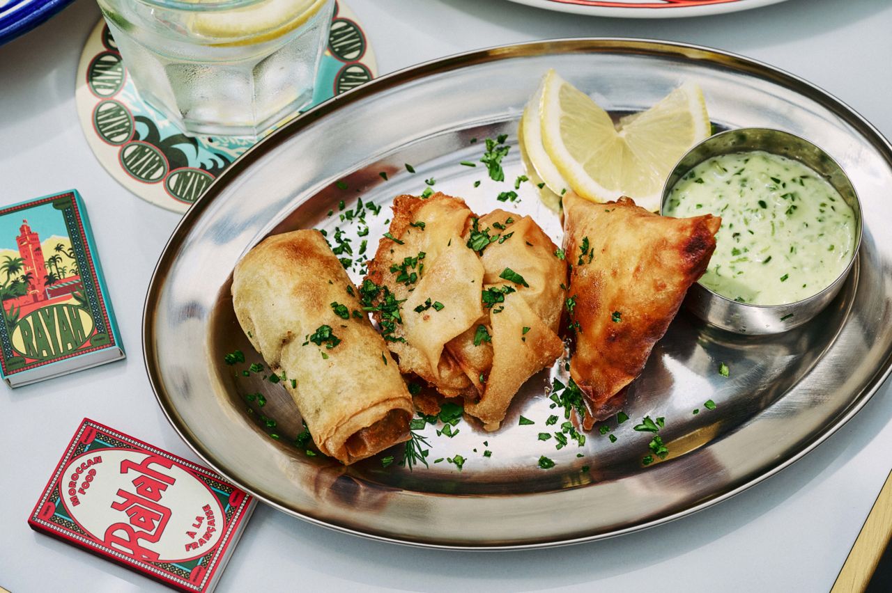A trio of phyllo-wrapped pastilla rolls