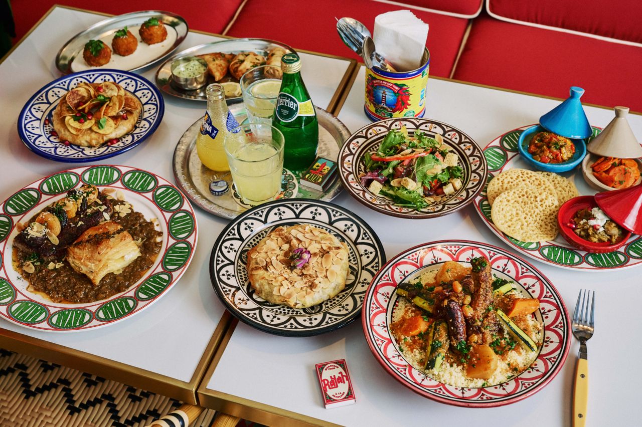 A spread of Moroccan dishes and drinks at Rayah in Toronto