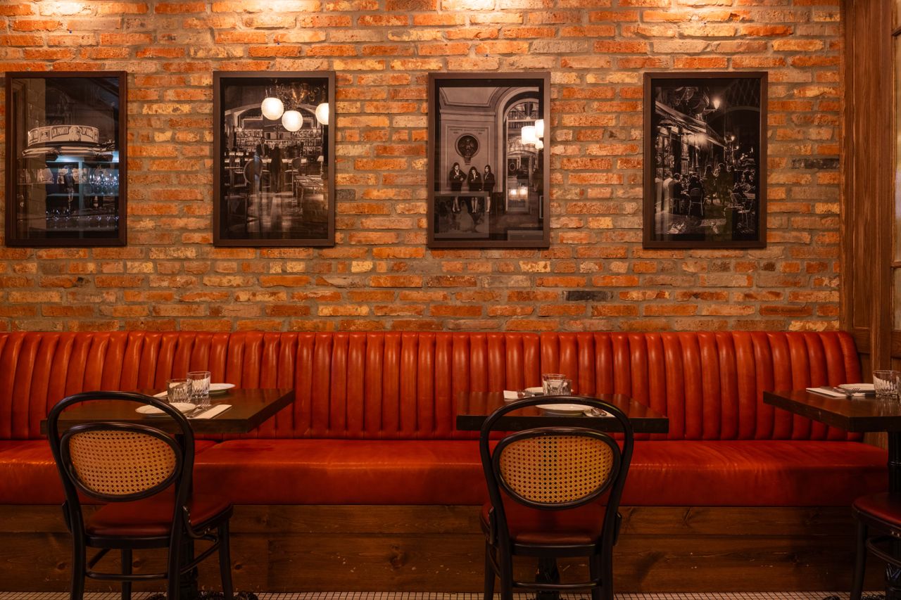 Red banquette seating at Sal's Pasta and Chops
