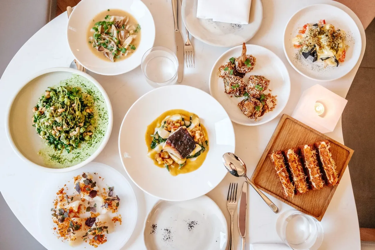 A spread of dishes at Sara, a restaurant in Toronto