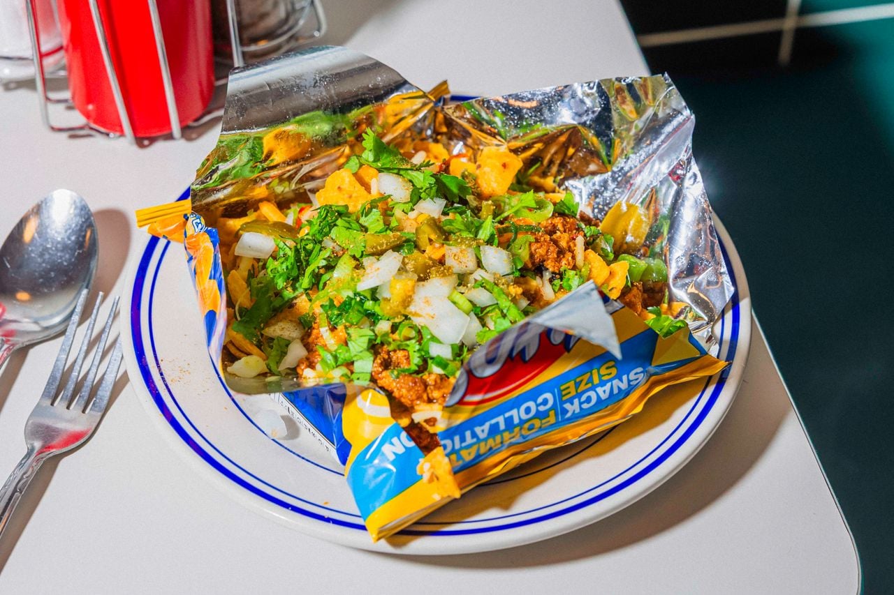 Frito pie in a chip bag