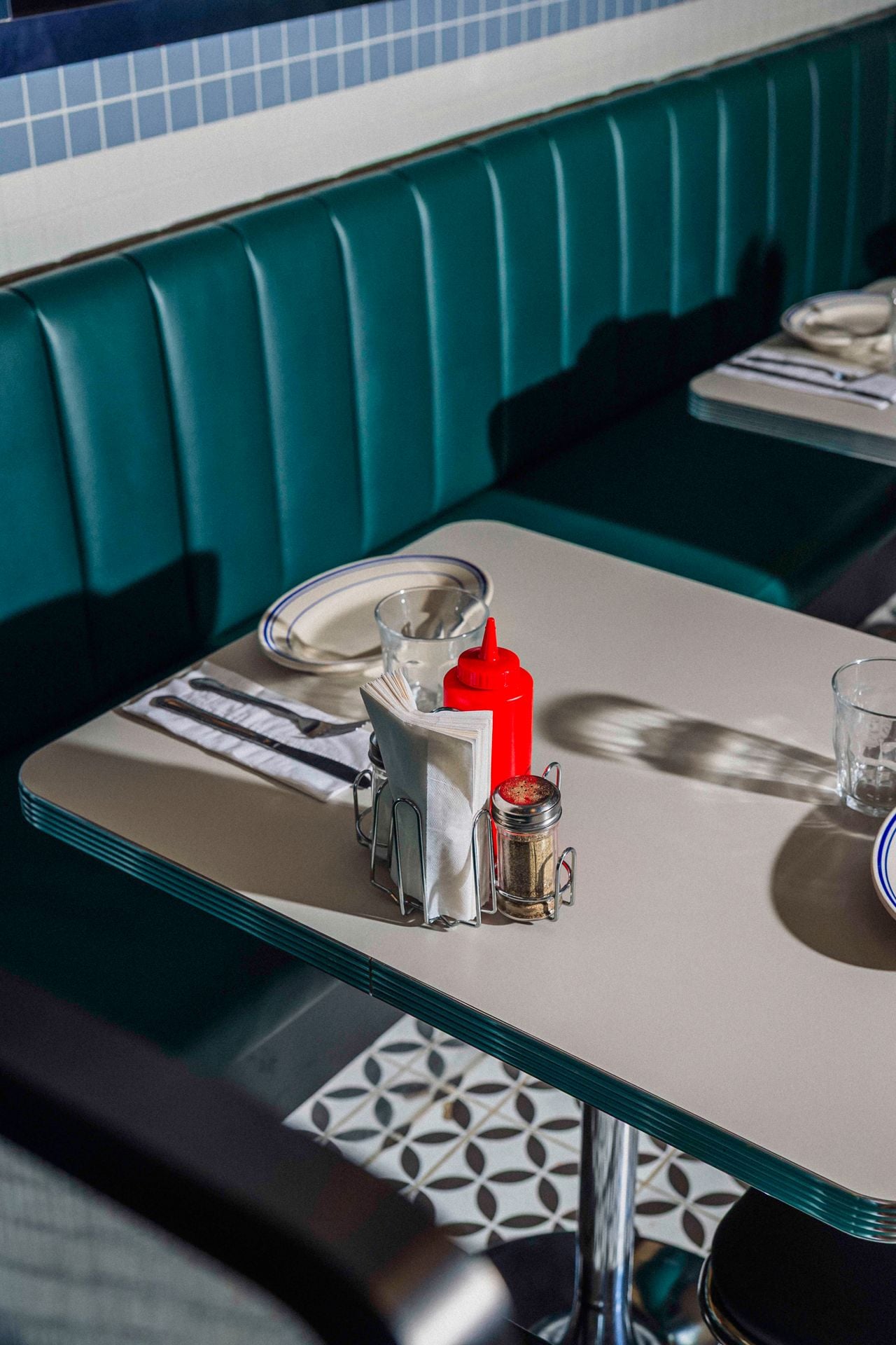 A set table at a diner