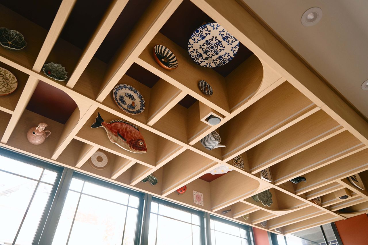 Portuguese ceramics line the ceiling at Taberna LX