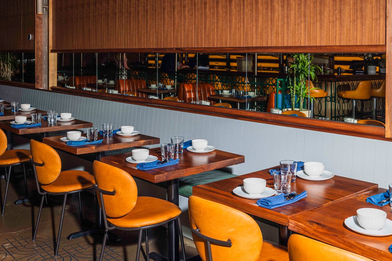 Two-top tables in the Lunch Lady's dining room