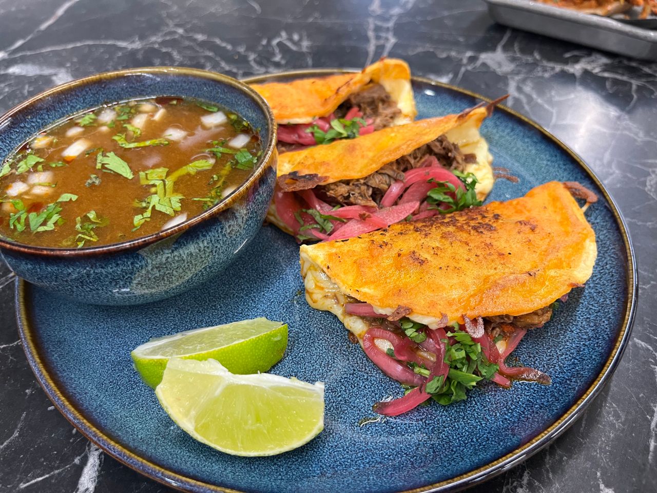 Three birria tacos
