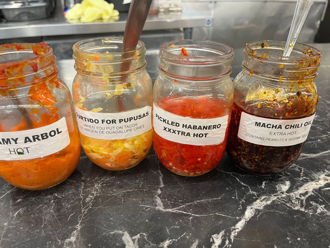 Jars of house-made salsa