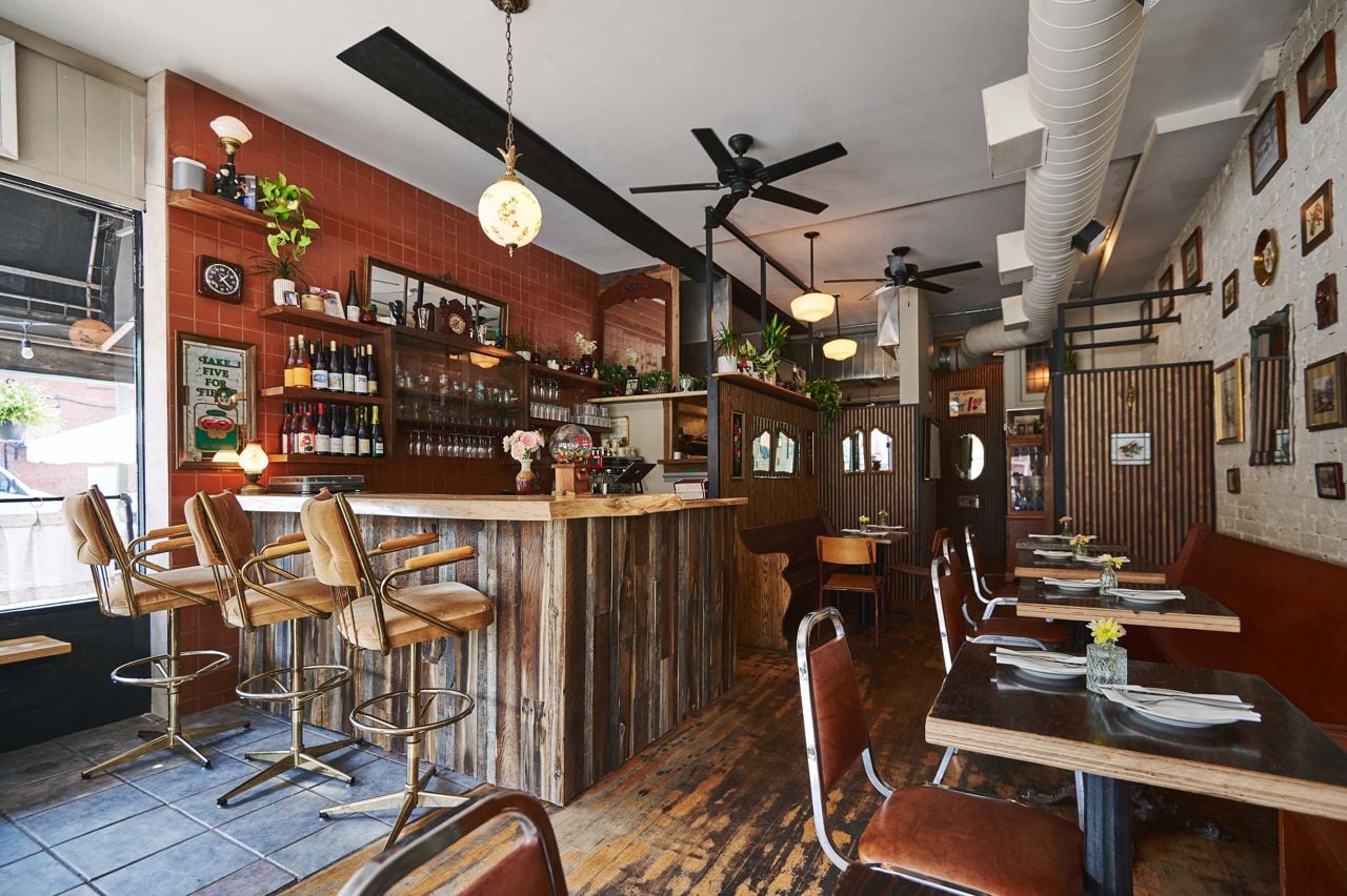Looking from the front of the dining room at Daisy May's to the back