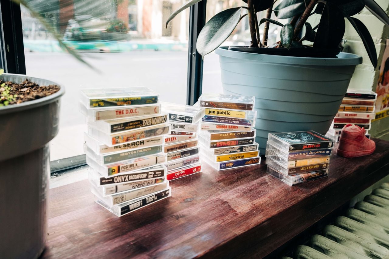 Old cassette tapes line one window sill at Makilala