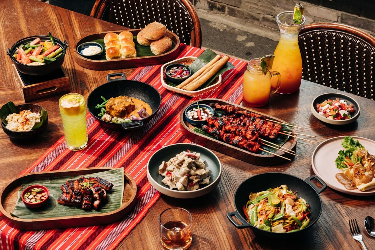 A spread of Filipino dishes and drinks at Makilala
