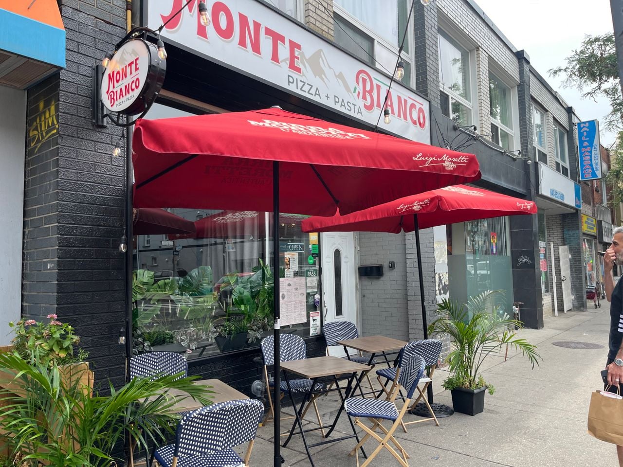 The exterior of Monte Bianco, an Italian restaurant in Toronto's Bloordale neighbourhood